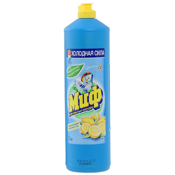 Средство для мытья посуды "Миф", лимонная свежесть, 1 л