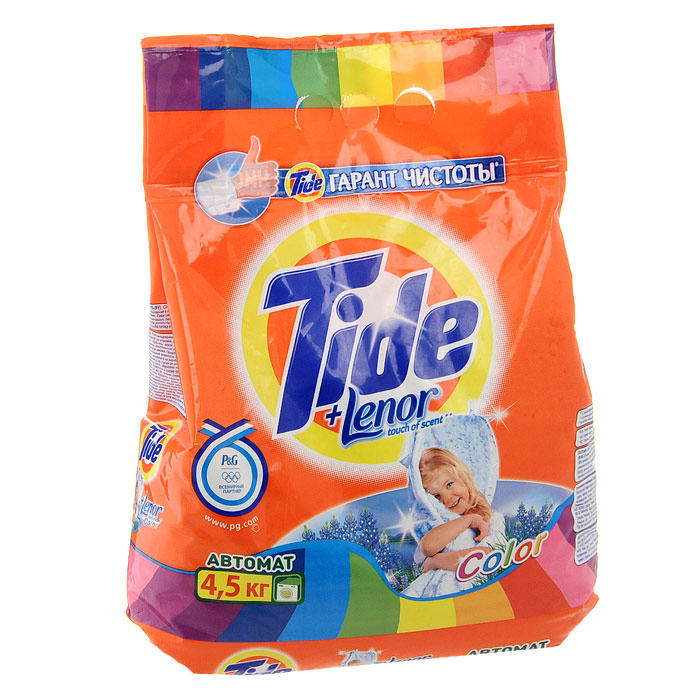 Стиральный порошок Tide Lenor Touch of Scent. Color, автомат, 4,5 кгTS-81489644 Стиральный порошок Tide Lenor Touch of Scent. Color, автомат, 4,5 кгTS-81489644Стиральный порошок Tide Color Lenor Touch of Scent предназначен для стирки в стиральных машинах любого типа. Стиральный порошок содержит комплекс элементов, которые улучшают качество стирки и позволяют использовать небольшое количество порошка. Он эффективно отстирывает различные пятна, сохраняя яркие цвета вещей, а также позволяет добиваться великолепной белизны без кипячения. Порошок содержит компоненты, помогающие защитить стиральную машину от накипи и известкового налета.