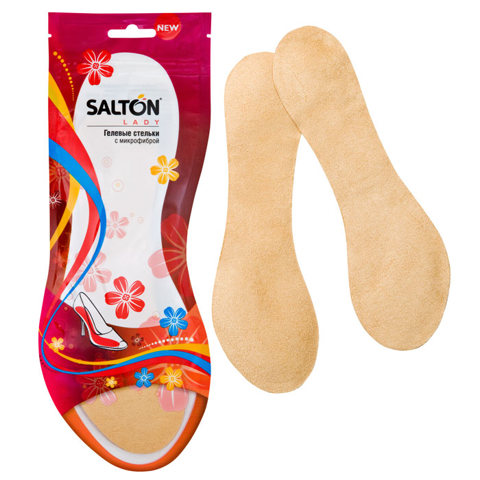 Стельки Salton Lady,гелевые с микрофиброй + Salton Lady Стельки декоративные53/91 Стельки Salton Lady,гелевые с микрофиброй + Salton Lady Стельки декоративные53/91Гелевые стельки с микрофиброй Salton Ladyпозволяют забыть о тяжести в ногах до конца дня, обеспечивая легкое и комфортное ношение модельной обуви. Уменьшают нагрузку на суставы и позвоночник во время ходьбы и предотвращают скольжение стоп внутри обуви на высоких каблуках. Мягкое верхнее покрытие из микрофибры хорошо впитывает влагу, не скатывается и обладает высокой прочностью.