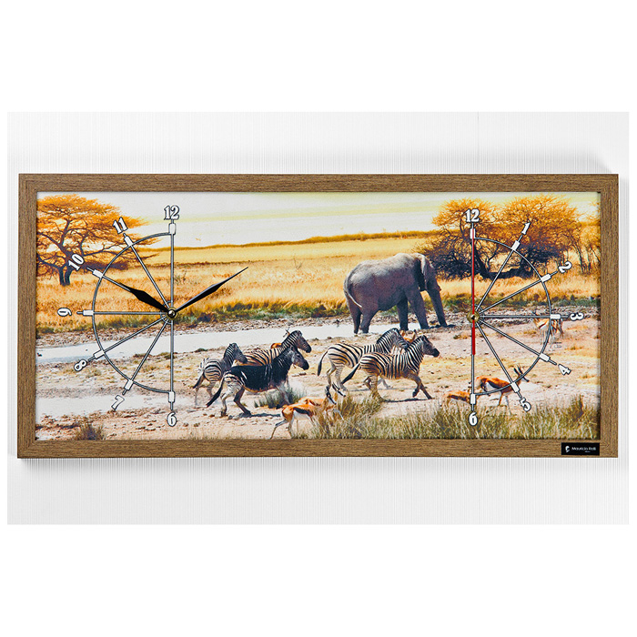 Часы настенные Mauricio Relli Africa, цвет: коричневый. РМ-805РМ-805 Часы настенные Mauricio Relli Africa, цвет: коричневый. РМ-805РМ-805Настенные кварцевые часы Africa, выполненные профессиональными художниками, своим эксклюзивным дизайном подчеркнут оригинальность интерьера вашего дома. Часы прямоугольной формы оформлены фактурным изображением диких животных Африки. Рисунок выполнен из песка вручную. Благодаря материалу исполнения, изображение получается объемным и реалистичным. Часы обрамлены деревянной рамой бежевого цвета. Часы имеют два циферблата. На одном из циферблатов расположены часовая и минутная стрелки, на втором - секундная стрелка. На обратной стороне расположена металлическая петелька для подвешивания. Часы Africa будут интересно смотреться как в офисе, так и в гостиной, а необычный дизайн привнесет индивидуальность в любой интерьер. Такие часы послужат отличным подарком для ценителя практичных и оригинальных вещей.