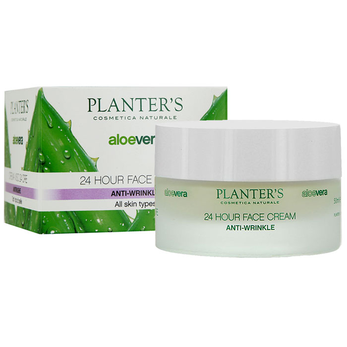 Крем для лица Planters Aloe Vera, против морщин, антивозрастной, 24 часового действия, 50 мл7800 Крем для лица Planters Aloe Vera, против морщин, антивозрастной, 24 часового действия, 50 мл7800Антивозрастной крем против морщин Planters Aloe Vera препятствует естественному старению, приносит новую энергию и жизненные силы в усталую и ослабленную кожу, возвращает ей тон и эластичность. Продолжительная гидратация 24 часа. Основные ингредиенты: алое вера гель , экстракт водоросли макроцистис, масло карите био, экстракт гамамелиса, масло зеленого кофе био, UVA и UVB фильтры. Рекомендуется использовать на очищенную кожу один или два раза в день, утром и вечером.