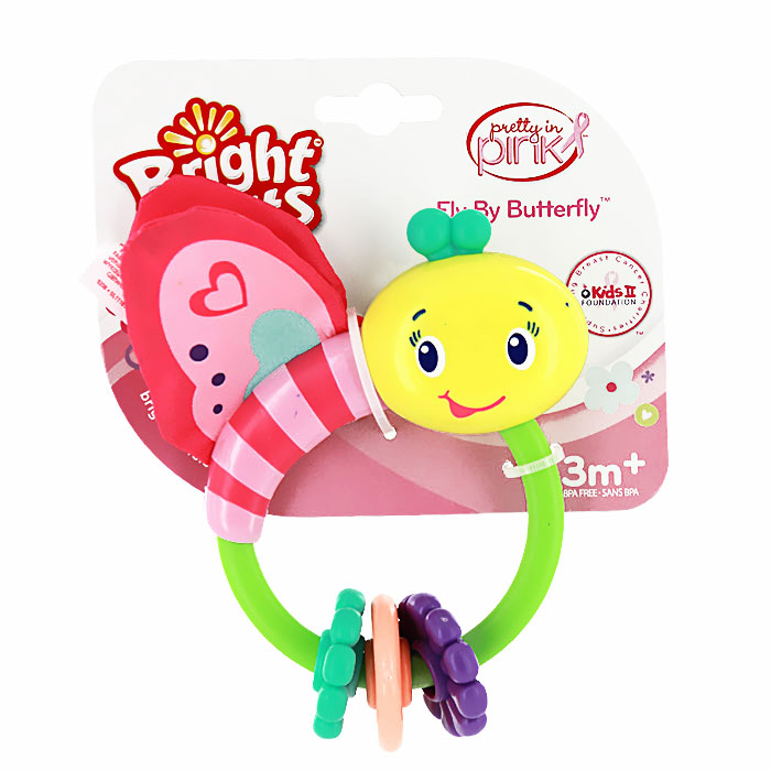 Bright Starts развивающая игрушка Розовая бабочка9208 Bright Starts развивающая игрушка Розовая бабочка9208Яркая развивающая игрушка Розовая бабочка выполнена в виде забавной бабочки из современных, легких материалов разных цветов и фактур, абсолютно безопасных для ребенка. Игрушка содержит в себе развивающие элементы: два шуршащих крылышка, три цветных рельефных колечка, два из которых выполнены в виде цветочка и удобную ручку, комфортную для маленькой ручки малыша. Внутри игрушки расположены маленькие шарики, гремящие при тряске. Развивающая игрушка Розовая бабочка способствует развитию цветовосприятия, звуковосприятия и мелкой моторики рук.