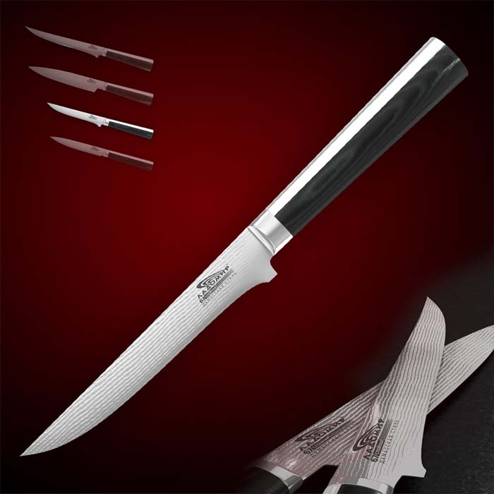 Нож для мяса Ладомир Pakka Wood, длина лезвия 13 см. А4КСМ13А4КСМ13 Нож для мяса Ладомир Pakka Wood, длина лезвия 13 см. А4КСМ13А4КСМ13Нож Ладомир Pakka Wood с лезвием из многослойной кованой дамасской стали предназначен для мяса. Очень удобная и эргономичная рукоятка, выполнена из металла и оснащена цельнокованым антибактериальным больстером. Такой нож займет достойное место среди аксессуаров на вашей кухне. Особенности ножа Ладомир Pakka Wood: - твердость по Роквеллу - HRC 58; - углеродные нанотрубки диаметром до 80 нанометров - режущие свойств лезвия в 2,7 раза выше, чем у обычного ножа. - износостойкость лезвия соответствует ГОСт 23,204-78.