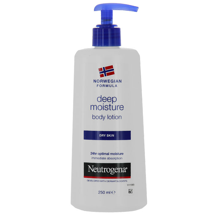 Молочко для тела Neutrogena Глубокое увлажнение, для сухой кожи, 250 мл64243/76499 Молочко для тела Neutrogena Глубокое увлажнение, для сухой кожи, 250 мл64243/76499Молочко для тела Neutrogena Глубокое увлажнение - обеспечивает мягкость и гладкость, увлажнение и защиту кожи, гарантирует увлажнение даже самой сухой кожи в течение 24 часов. Активная формула с глицерином, пантенолом и витамином Е проникает вглубь эпидермиса, благодаря чему даже обезвоженная кожа чувствует себя комфортно. Клинически доказано, что благодаря своей уникальной формуле это молочко, в отличие от других средств, проникает до 10 слоя эпидермиса. Нежирная и легкая, быстро впитывающаяся текстура мгновенно проникает в кожу, не оставляя жирной пленки и следов на одежде. В состав молочка входят вода, глицерин, помогающий удерживать в коже влагу, пантенол, увлажняющий эпидермис, повышающий его эластичность, а также витамин Е, которой замедляет процессы старения и защищает от вредного влияния окружающей среды.