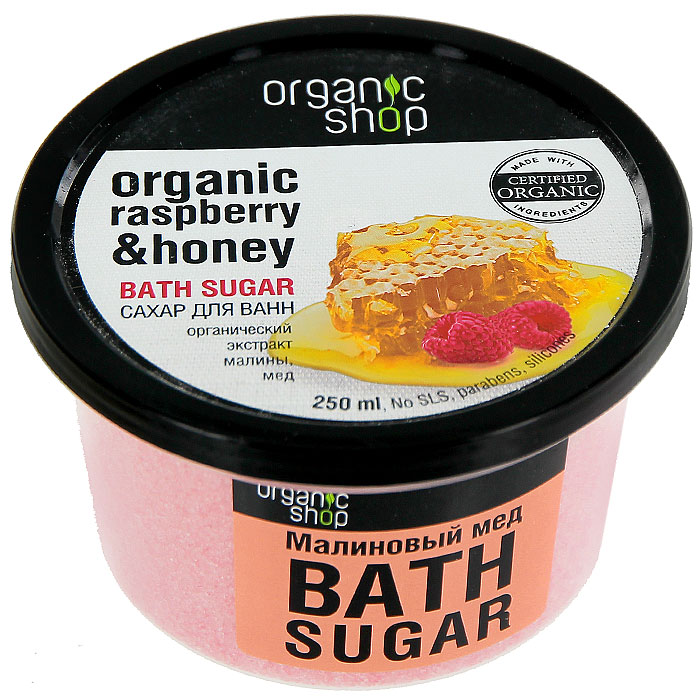 Сахар для ванн Organic Shop Малиновый мед, 250 мл0861-10303 Сахар для ванн Organic Shop Малиновый мед, 250 мл0861-10303Сахар для ванн Organic Shop Малиновый мед с органическим экстрактом малины и меда способствует расслаблению и моментальному увлажнению кожи. Позвольте своей коже насладится обволакивающим ароматом и нежным уходом малинового меда. Сахар для ванн Organic Shop Малиновый мед не содержит силиконов, SLS, парабенов. Без синтетических отдушек и красителей, без синтетических консервантов.