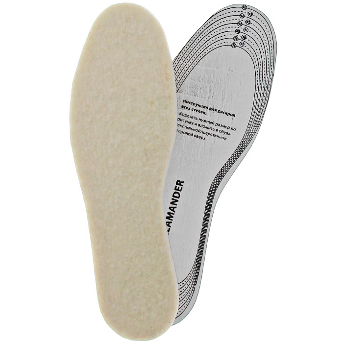 Стельки Salamander Alu Insole, многослойные, универсальные. Размер: 36-466 175 000 Стельки Salamander Alu Insole, многослойные, универсальные. Размер: 36-466 175 000Многослойные зимние стельки Salamander Alu Insole, выполненные из натуральной овечьей шерсти, пеноматериала и алюминиевой фольги. Шерсть предназначена для теплого и приятного климата, пеноматериал - для мягкой ходьбы, алюминиевая фольга с противоскользящей отделкой - для оптимальной термоизоляции и защиты от влаги. Характеристики: Материал: натуральная овечья шерсть, пеноматериал, алюминиевая фольга. Размер: 36-46. Размер упаковки: 30,4 см х 9,7 см х 0,4 см. Артикул: 6 175 000.