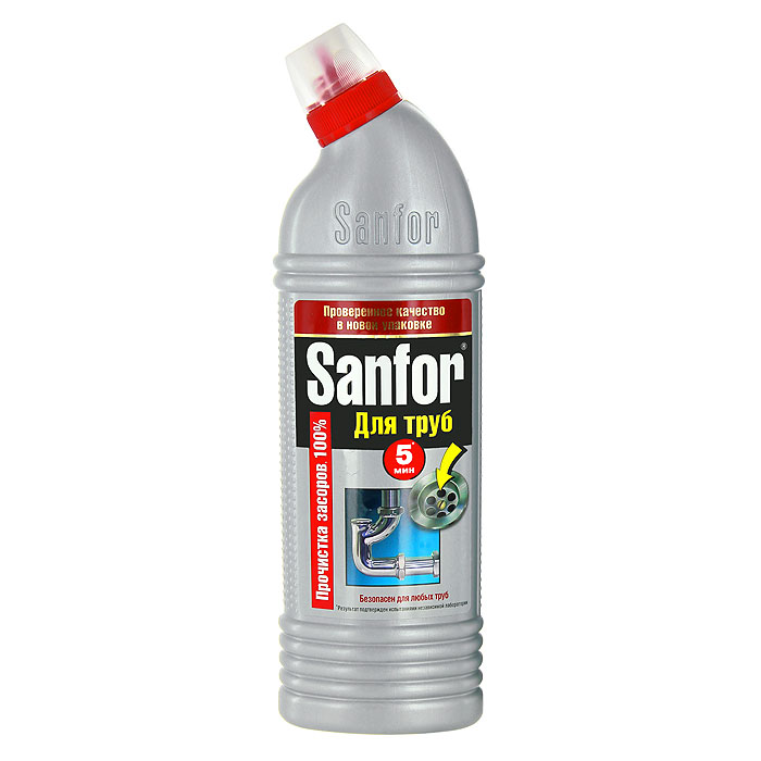 Гель для удаления засоров Sanfor, 750 г1559 Гель для удаления засоров Sanfor, 750 г1559Средство для очистки канализационных труб Sanfor быстро устранит даже очень сильные засоры в канализационных стоках. Результат достигается уже за 5 минут. Благодаря густой структуре проникает глубоко в трубу непосредственно к засору, даже при наличии воды. Эффективно растворяет в стоках волосы, остатки пищи, жир и другие загрязнения. Нейтрализует неприятные запахи. Средство безопасно для всех видов труб, в том числе и пластиковых. Убивает микробы за 60 минут. Характеристики: Масса: 750 г. Артикул: 1559.