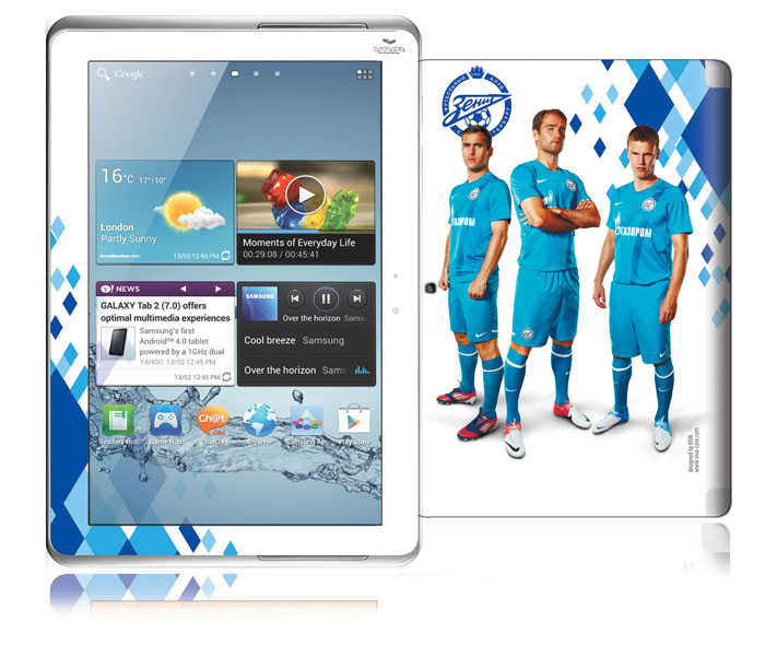 Виниловая наклейка на Samsung Galaxy Tab 2 (10.1) Зенит. VZ-SGT1008VZ-SGT1008 Виниловая наклейка на Samsung Galaxy Tab 2 (10.1) Зенит. VZ-SGT1008VZ-SGT1008Если вы счастливый обладатель Samsung Galaxy Tab 2 (10.1) и не представляете свою жизнь без Зенита или же вы друг, коллега, родственник счастливого обладателя Samsung Galaxy Tab 2 (10.1) и болельщика Зенита и желаете сделать ему незабываемый подарок, то наше предложение для вас. Наклейка для Samsung Galaxy Tab 2 (10.1) коллекции Зенит Diamond придаст устройству уникальный внешний вид. Она защитит переднюю и заднюю панели устройства от царапин, пыли. Легко наносится и удаляется, не оставляя следов на устройстве. А также вы всегда можете придать законченный вид вашему устройству, скачав с сайта www.viva-case.com обои в стиль наклейки. Все наклейки Vivacase серии Зенит печатаются на качественной виниловой пленке экологически чистыми красками. Они не выделяют вредных испарений и полностью безопасны для человека. Вся продукция лицензирована футбольным клубом Зенит! Характеристики: Материал: винил. Размер упаковки: 20 см х 29,5 см. Производитель:...