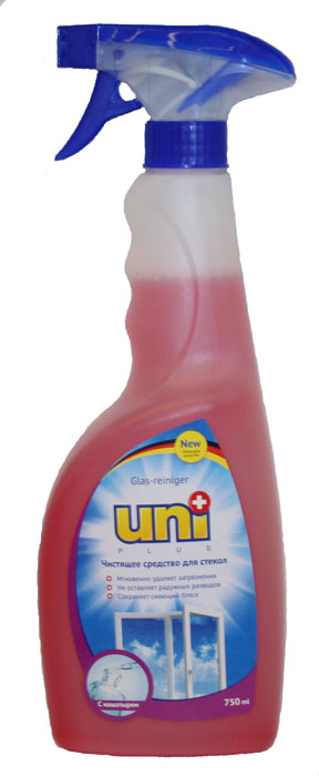 Чистящее средство для стекол UniPlus. С нашатырем, 750 мл130331 Чистящее средство для стекол UniPlus. С нашатырем, 750 мл130331Чистящее средство предназначено для стеклянных и пластиковых поверхностей. Подходит для любых твердых моющих поверхностей. Средство мгновенно удаляет загрязнения, не оставляет радужных разводов, сохраняет сияющий блеск. Характеристики: Объем: 750 мл. Размер упаковки: 10 см х 7 см х 28 см. Артикул: 130331.