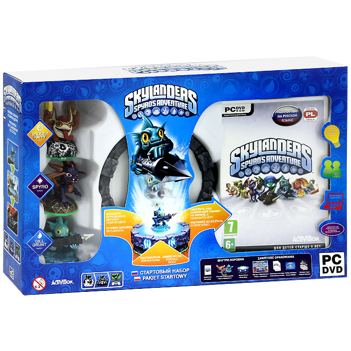 Skylanders Spyros Adventure. Стартовый набор Skylanders Spyros Adventure. Стартовый наборПриключения легендарного дракончика Спайро и его новых друзей начинаются! Многие поколения Скайлендеров защищали свой мир, используя силу и магию. Но злой чародей захватил Скайленд, превратил всех героев в игрушечные фигурки и отправил на Землю. Только отважный игрок может оживить Скалендеров, вернуть их через Портал Силы обратно и спасти волшебный мир Скайленд! Skylanders Spyros Adventure - грандиозный прорыв за границы реальности! Абсолютно уникальная игра от одного из лидеров игровой индустрии, компании Activision. Теперь ребенок получает возможность играть с реальными игрушками, перенося действие в виртуальный мир видеоигр и Интернета. Выбираем Скайлендера - помещаем его на Портал Силы - смотрим, как он появляется в видеоигре, и начинаем играть! Каждая игрушечная фигурка имеет встроенный чип, на котором сохраняется весь её игровой опыт. Универсальный чип позволяет не только запоминать пройденные уровни, но и играть за...