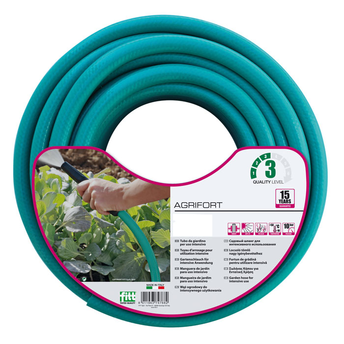 Шланг Agrifort, 1 (25 мм) х 50 м3707068 Шланг Agrifort, 1 (25 мм) х 50 м3707068Agrifort - армированный шланг с высокой толщиной особенно подходящий для земледелия и строительства. Внутренний слой белый, пищевого качества пригоден для использования в пищевой промышленности , внешний слой непрозрачный зелёный. Преимущества: верхний слой стойкий к УФ-лучам, рабочее давление 12 бар, слой ПВХ который препятствует образованию микроорганизмов и плесени внутри шланга.