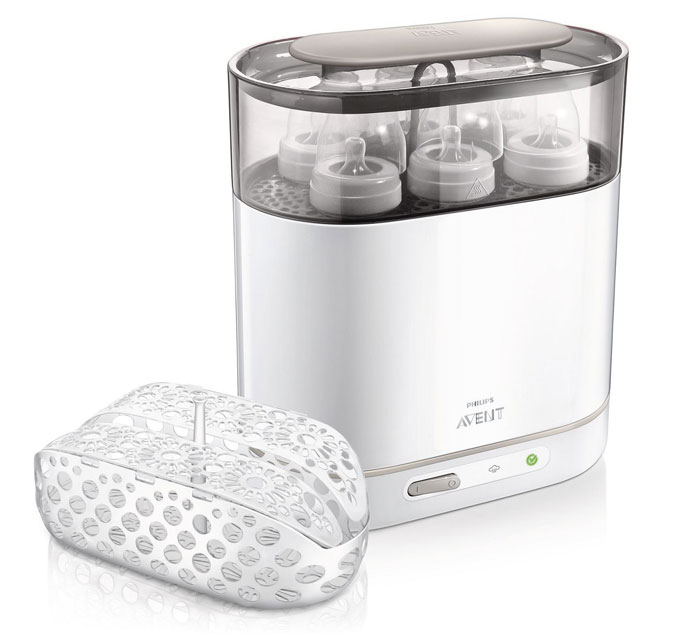 Philips Avent Стерилизатор электрический 4-в-1 SCF286/03SCF286/03 Philips Avent Стерилизатор электрический 4-в-1 SCF286/03SCF286/03Благодаря регулируемому размеру стерилизатор Philips Avent SCF286/03 4-в-1 вмещает все необходимые предметы для стерилизации и при этом не занимает много места. Функциональность 4-в-1 обеспечивает: - Малый размер для стерилизации пустышек. - Средний размер для стерилизации молокоотсосов, тарелок, ложек и вилок. - Большой размер для стерилизации 6 бутылочек. - Улучшенный дисплей с отображением процессов. - Корзина для удобного помещения мелких деталей в посудомоечную машину для предварительной очистки от крупных загрязнений. В этом стерилизаторе можно стерилизовать бутылочки как с узким, так и с широким горлышком, а также разные молокоотсосы и аксессуары. Это обеспечивает свободу выбора бутылочек и аксессуаров, наиболее подходящих вам и вашему ребенку. При полной загрузке стерилизатор вмещает шесть бутылочек Philips AVENT объемом 330 мл. Стерилизует бутылочки и аксессуары всего за 6 минут, после чего автоматически отключается в целях...