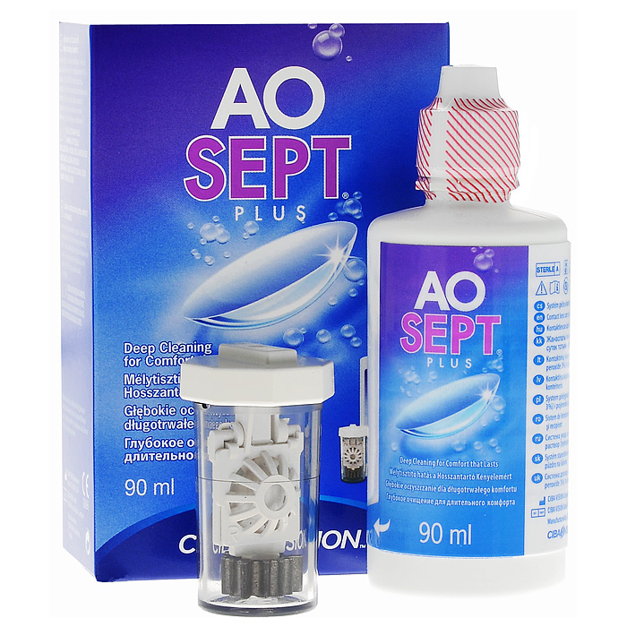 Aosept Plus Раствор для контактных линз, с катализатором, 90 мл21739 Aosept Plus Раствор для контактных линз, с катализатором, 90 мл21739Многофункциональный раствор для контактных линз Aosept Plus специально создан для очистки и хранения линз. Кроме того, Aosept Plus эффективно борется с протеиновыми отложениями и совершенно безопасен для кожи и глаз. Раствор Aosept Plus не содержит никаких консервантов, он не раздражает глаза и идеально подходит для людей, страдающих аллергией. Благодаря уникальной формуле, Aosept Plus дезинфицирует как мягкие, так и жесткие и даже цветные контактные линзы. При этом вы забудете о механической очистке, ополаскиваниях и ферментных таблетках. С раствором Aosept Plus каждый день у вас будут только чистые и комфортные линзы, а, следовательно, и четкое и яркое зрение. Это не просто слова: за последние 15 лет компания добилась действительно впечатляющих успехов. Миллионы людей из 80 стран мира по достоинству оценили продукцию Ciba Vision, в том числе - Aosept Plus. Содержание упаковки: флакон и контейнер с катализатором. Стоит помнить, что раствор нейтрализуется в...