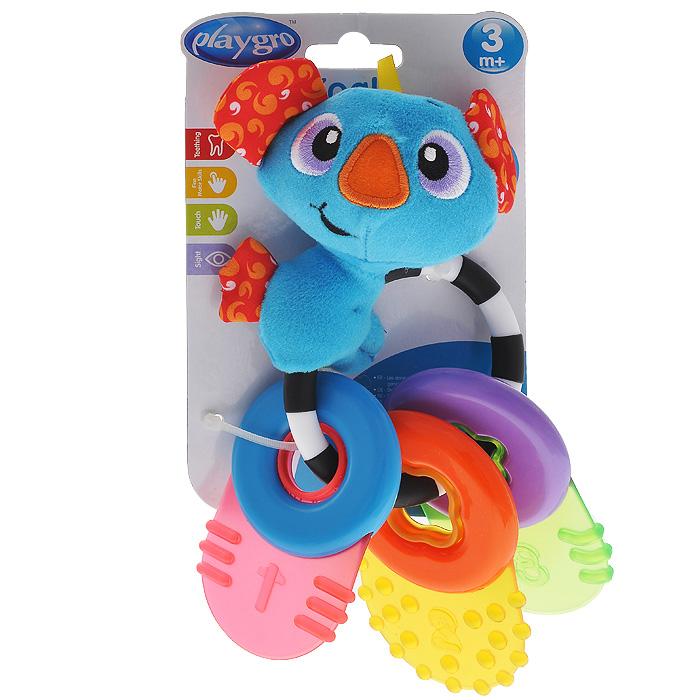 Игрушка-прорезыватель Playgro Коала0182257 Игрушка-прорезыватель Playgro Коала0182257Игрушка-прорезыватель Playgro Коала представляет собой пластиковое кольцо с черными и белыми полосками, к которому крепится мягконабивная фигурка коалы и три прорезывателя. Коала с забавной мордочкой выполнена из текстильных материалов разных цветов и фактур. Прорезыватели выполнены из безопасного пластика различных цветов в форме ключей. Благодаря рельефной поверхности, они помогут малышу снять неприятные ощущения во время прорезывания зубов. Форма игрушки удобна для маленьких детских ручек. Малыш сможет ее держать, трясти и перекладывать из одной ручки в другую. Игрушка-прорезыватель Playgro Коала поможет ребенку развить цветовое восприятие, тактильные ощущения и мелкую моторику рук. Характеристики: Материал: пластик, текстиль. Рекомендуемый возраст: от 3 месяцев. Размер игрушки: 11 см х 20 см х 5 см. Изготовитель: Китай.