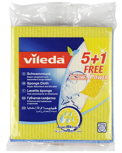 Губчатые салфетки Vileda, 6 шт32110710 Губчатые салфетки Vileda, 6 шт32110710Губчатые разноцветные салфетки Vileda выполнены из натуральных материалов (целлюлозы и хлопка), которые гарантируют отличное впитывание. Салфетки впитывают влагу в 10 раз больше своего веса. Предназначены для всех видов домашних работ: идеальны для уборки кухни и ванной комнаты. Моют, не оставляя разводов и ворсинок. В промо-упаковку входит 5 губчатых салфеток и одна салфетка с чистящими полосками Power Lines. Характеристики: Материал: 70% целлюлоза, 30% хлопок. Комплектация: 6 шт. Размер салфетки: 17,5 см х 21 см. Размер упаковки: 20 см х 29 см х 3 см. Производитель: Германия. Изготовитель: Швеция. Артикул: 32110710.