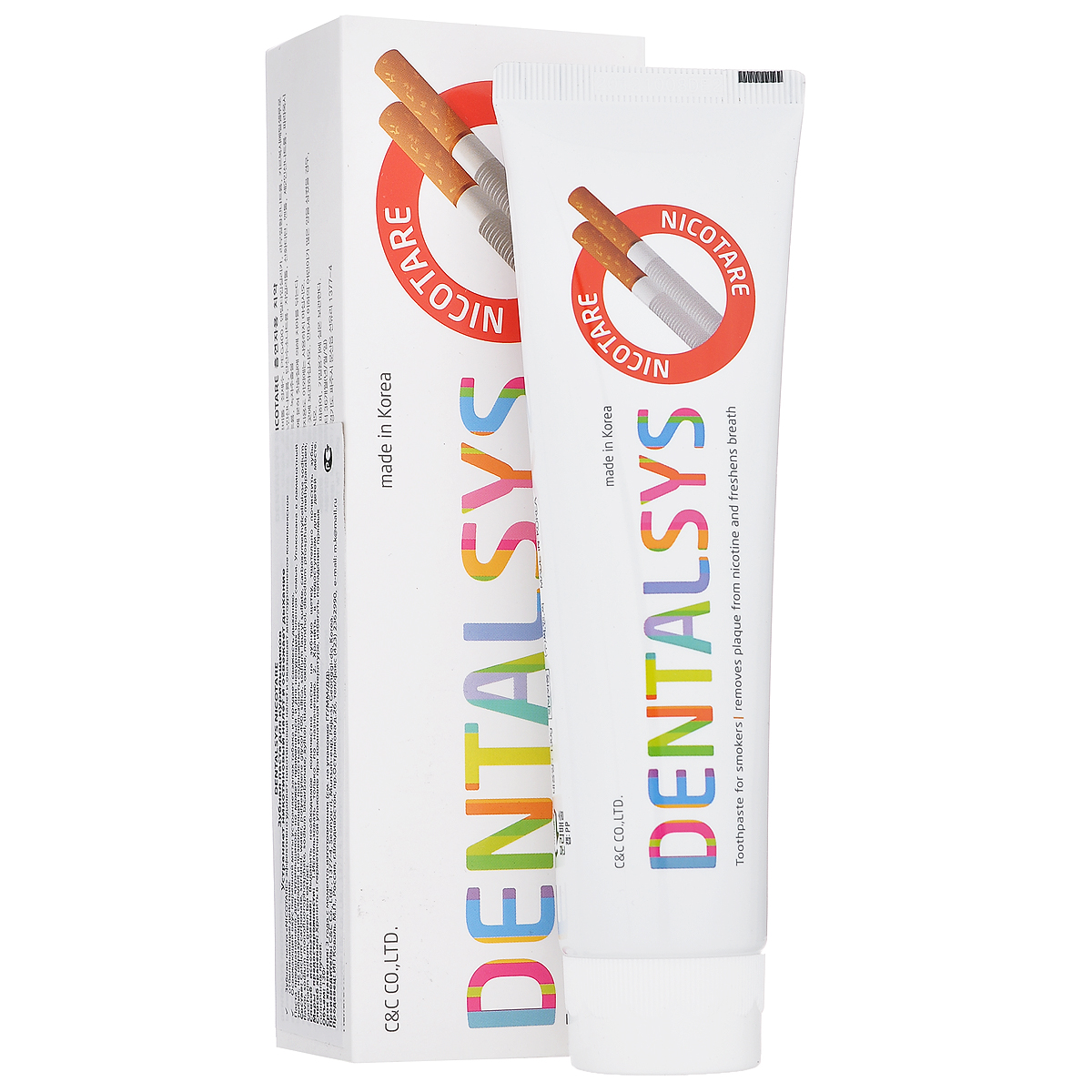 DC 2080 Зубная паста Dentalsys Nicotare, для курящих, 130 г220598 DC 2080 Зубная паста Dentalsys Nicotare, для курящих, 130 г220598Зубная паста DC 2080 Dentalsys Nicotare устраняет никотиновый налет и освежает дыхание. Оказывает многоуровневое комплексное отбеливающее действие. Освежающий вкус перечной мяты устраняет запах табака и придает свежесть дыханию. Паста предназначена для курильщиков, но может применяться и для некурящих членов семьи. Характеристики: Вес: 130 г. Артикул: 220598. Производитель: Корея. Товар сертифицирован.