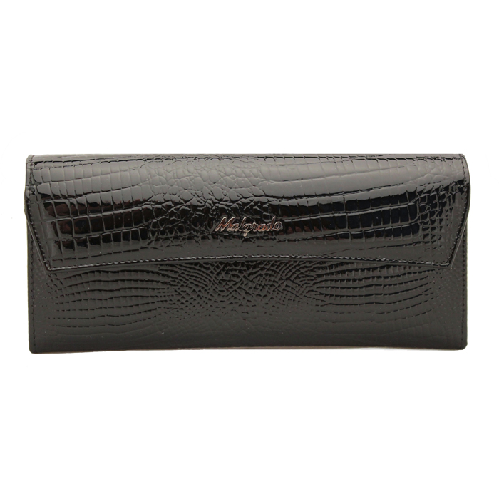 Кошелек женский Malgrado, цвет: черный. 75504-4675504-46# Black Кошелек Бол. Malgrado Кошелек женский Malgrado, цвет: черный. 75504-4675504-46# Black Кошелек Бол. MalgradoСтильный кошелек Malgrado выполнен из лаковой натуральной кожи черного цвета с декоративным тиснением под змею, застегивается клапаном на кнопку. Внутри содержит два горизонтальных кармана для бумаг, девять кармашков для кредитных карт, отделение на молнии для мелочи и два отделения для купюр. На задней стороне кошелька расположен открытый кармашек. Кошелек упакован в подарочную металлическую коробку с логотипом фирмы. Такой кошелек станет замечательным подарком человеку, ценящему качественные и практичные вещи. Характеристики: Материал: натуральная кожа, текстиль, металл. Размер кошелька: 19 см х 10 см х 2 см. Цвет: черный. Размер упаковки: 23 см х 13 см х 4,5 см. Артикул: 75504-46.