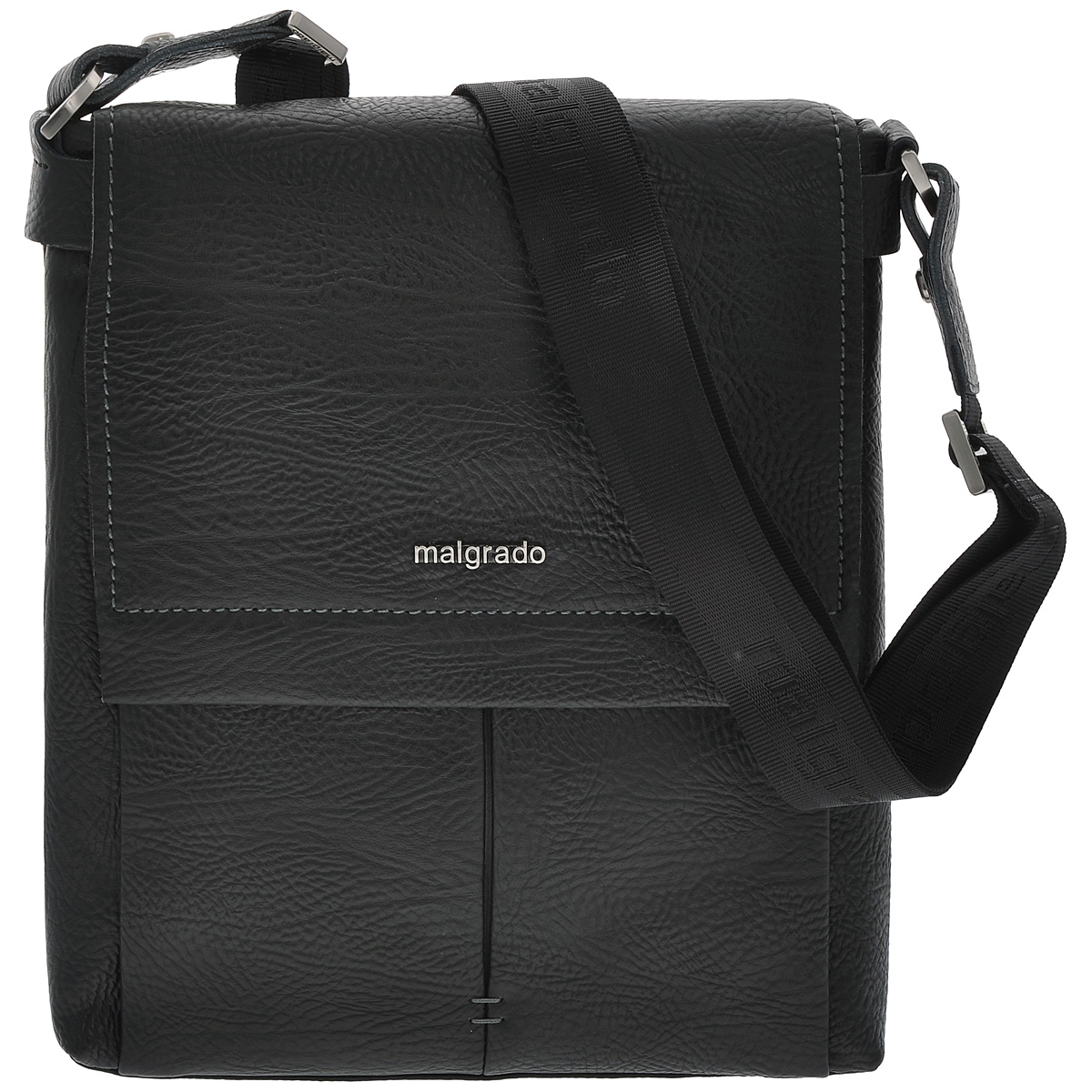 Сумка мужская Malgrado, цвет: черный. BR09-201C1782 blackBR09-201C1782 black Сумка мужская Malgrado, цвет: черный. BR09-201C1782 blackBR09-201C1782 blackМужская сумка Malgrado выполнена из натуральной кожи черного цвета. Сумка состоит из одного отделения, закрывающегося на застежку-молнию и сверху широким клапаном на магниты. Внутри отделения расположен вшитый карман на молнии, три наборных кармашка для кредитных карт, накладной карман для мобильного телефона и два фиксатора для пишущих принадлежностей. Под клапаном расположен открытый карман для бумаг. Сумка оснащена актуальной ручкой-лентой регулируемой длины. Сегодня мужская сумка - необходимый аксессуар для современного мужчины. Характеристики: Материал: натуральная кожа, металл, текстиль. Цвет: черный. Размер сумки: 27 см х 30 см х 7 см. Высота ручки (регулируется): 45 см. Артикул: BR09-201C1782.