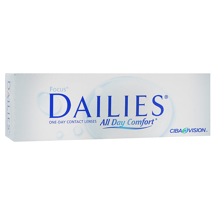 CIBA контактные линзы Focus Dailies All Day Comfort (30шт / 8.6 / -4.50)00028 CIBA контактные линзы Focus Dailies All Day Comfort (30шт / 8.6 / -4.50)00028Focus Dailies All Day Comfort - это однодневные контактные линзы от всемирно известного производителя Ciba Vision. Эти линзы не нуждаются в уходе и не требуют дополнительных расходов. Контактные линзы обладают идеальной точностью и подходят более чем 90% людей, нуждающихся в коррекции зрения. Focus Dailies All Day Comfort изготавливаются из нейлонового материала нелфилкон А. Этот современный и безопасный материал дарит вам ощущение полного комфорта на весь день. Для большего удобства в обращении линзы имеют слабую тонировку. Неоспоримым достоинством Focus Dailies All Day Comfort является запатентованная технология компании Ciba Vision - Aqua Comfort. Внутри линзы содержится увлажняющий агент, который выделяется при моргании. Это позволяет вашим глазам оставаться увлажненными в течение всего срока ношения. Focus Dailies All Day Comfort изготавливаются совершенно новым методом Light Technology, благодаря чему линзы получаются сверхтонкими с идеально ровными краями....