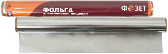 Фольга пищевая алюминиевая Фозет, в рулоне, 5 м х 29 см2602005 Фольга пищевая алюминиевая Фозет, в рулоне, 5 м х 29 см2602005Фольга Фозет, изготовленная из алюминия, предназначена для хранения и упаковки продуктов, а также приготовления блюд в духовке или на гриле. Она сохраняет витамины и микроэлементы, естественную свежесть, вкус и аромат пищевых продуктов. Не рекомендуется использовать для хранения влажных, кислых или соленых продуктов. Характеристики: Материал: алюминий. Размер: 5 м х 29 см. Толщина: 9 микрон. Размер упаковки: 30 см х 5 см х 5 см. Производитель: Китай. Артикул: 177450.