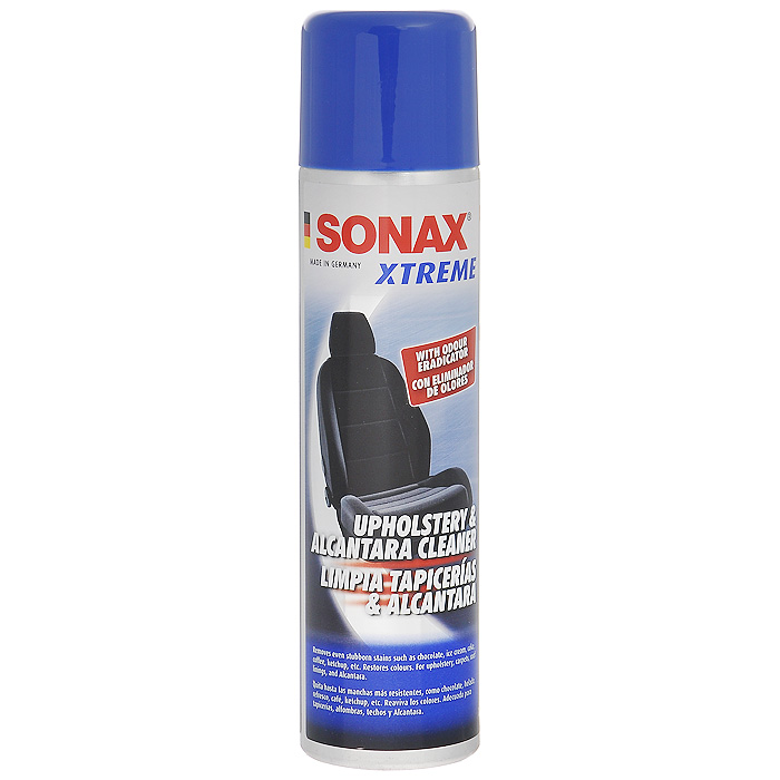 Очиститель Sonax Xtreme, для обивки салона и алькантары, 400 мл206300 Очиститель Sonax Xtreme, для обивки салона и алькантары, 400 мл206300Очиститель Sonax Xtreme самостоятельно удаляет устойчивые пятна, такие как шоколад, моложенное, кока-кола, кофе, кетчуп и другие. Очиститель мягкой обивки Xtreme очищает основательно и бережно весь текстиль в салоне, например: сиденья, обивка, обшивка, потолок, ковры, чехлы, также чувствительные поверхности из кожи-алькантара. Одновременно содержащий в продукте уничтожитель запаха устраняет быстро и надолго неприятные запахи, такие как сигаретный дым, запахи от животных и другие. Освежает цвета. Не отставляет подтеков.