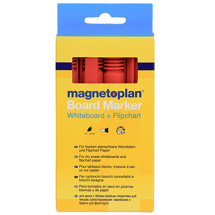 Маркеры Magnetoplan, цвет: красный12 281 06 Маркеры Magnetoplan, цвет: красный12 281 06Инновационные маркеры Magnetoplan предназначены для письма на маркерной поверхности и бумаге для флипчарта. Овальный пишущий узел. Толщина линии 1,5-3 мм. В комплект входят 4 маркера красного цвета. Характеристики: Длина маркера: 13,5 см. Количество: 4 шт. Размер упаковки: 16 см х 7,5 см х 2 см. Изготовитель: Китай. Артикул: 12 281 06. Magnetoplan является самым первым производителем досок планирования и презентационного оборудования и с 1956 г. сохраняет лидерство в списке старейших компаний, предлагающих средства визуальной коммуникации, что свидетельствует о безусловном качестве продукции.