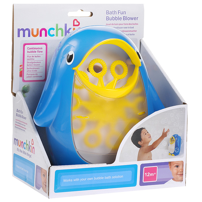 Игрушка для ванной Munchkin Мыльные пузыри11352 Игрушка для ванной Munchkin Мыльные пузыри11352Игрушка для ванной Munchkin Мыльные пузыри непременно понравится вашему малышу и превратит купание в веселую игру. Игрушка выполнена из пластика в виде симпатичного пингвинчика. Резервуар игрушки наполняется пенным средством. Сверху на пингвине расположена кнопка включения/выключения. При включении десять колечек на палочках вращаются и беспрерывно воспроизводят мыльные пузыри. Игрушка легко крепится к стене ванной комнаты при помощи присоски. Порадуйте своего ребенка таким замечательным подарком! Характеристики: Материал: пластик, резина. Размер пингвина: 16 см х 10,5 см х 18 см. Размер упаковки: 16,5 см х 11,5 см х 20 см. Изготовитель: Китай. Рекомендуется докупить 2 батареи напряжением 1,5V типа АА (не входят в комплект).