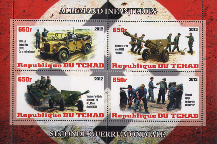 Малый лист Вооруженные силы Германии во Второй Мировой войне. Чад. 2012 годL2070 E Малый лист Вооруженные силы Германии во Второй Мировой войне. Чад. 2012 годL2070 EМалый лист Вооруженные силы Германии во Второй Мировой войне. Чад. 2012 год. Размер листа 15,3 х 10,3 см. Размер марок 6,6 х 3,5 см. Сохранность хорошая.