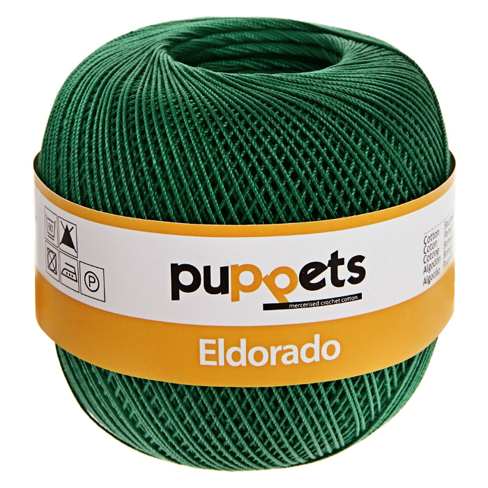 Пряжа для вязания крючком Puppets Eldorado, цвет: темно-зеленый (06332), 265 м, 50 г4574010-06332 Пряжа для вязания крючком Puppets Eldorado, цвет: темно-зеленый (06332), 265 м, 50 г4574010-06332Пряжа для вязания крючком Eldorado (Эльдорадо) нить кроше - это качественная нить с улучшенным внешним видом и расширенным ассортиментом для создания одежды и аксессуаров, а также изделий, которые украсят ваш дом. Пряжа для вязания Eldorado состоит из мерсеризированного хлопка. Мерсеризация - обработка пряжи крепким раствором щелочи под напряжением. Этот метод был разработан в первой половине XIX века английским химиком Джоном Мерсером. После такой обработки хлопковые волокна приобретают новые свойства: шелковистый блеск, мягкость, дополнительную прочность, на 25% повышается допустимое растягивающее усилие. Натуральный хлопок не имеет блеска. После мерсеризации его удается окрасить в любые яркие тона. Пряжа из хлопка является экологически чистой, так как производится из натурального материала.