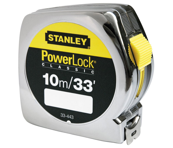 Рулетка Stanley PowerLock Classic, 10 м х 25 мм0-33-443 Рулетка Stanley PowerLock Classic, 10 м х 25 мм0-33-443Рулетка Stanley PowerLock - это измерительный инструмент высокой точности, гибкая стальная лента, сматывающаяся в специальный футляр. Она является усовершенствованным вариантом складного метра. Рулетка удобна тем, что на конце измерительной ленты имеется специальный порожек, который можно закрепить за край измеряемого предмета. Пластмассовый хромированный корпус. Покрытие Mylar с повышенной устойчивостью к абразивному износу: срок службы до 10 раз больший по сравнению с традиционными лентами. Ширина ленты: 2,5 см.