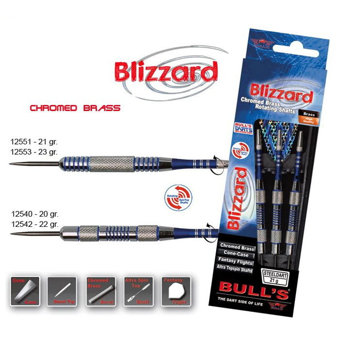 Дротик Bulls Blizzard, 23 г12553 Дротик Bulls Blizzard, 23 г12553Комплект дротиков для опытных игроков. Хвостовик вращается. Каждый дротик изготовлен из латуни и имеет хромированное покрытие. Возврат товара возможен только при наличии заключения сервисного центра. Время работы сервисного центра: Пн-чт: 10.00-18.00 Пт: 10.00- 17.00 Сб, Вс: выходные дни Адрес: ООО ГАТО, 121471, г.Москва, ул. Петра Алексеева, д 12., тел. (495)232-4670, gato@gato.ru Характеристики: Материал: латунь, хром. Количество в упаковке: 3 шт. Размер дротика: 12,3 см х 0,8 см х 0,8 см. Размер хвостовика: 4,5 см х 3 см х 0,1 см. Размер упаковки: 21 см х 6,5 см х 2 см.