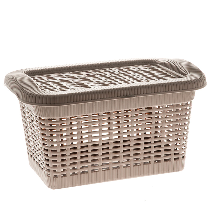 Корзина Rattan с закрепленной крышкой, цвет: темно-бежевый, 20 л2168_ темно-бежевый Корзина Rattan с закрепленной крышкой, цвет: темно-бежевый, 20 л2168_ темно-бежевыйПрямоугольная корзина Rattan изготовлена из прочного пластика темно-бежевого цвета. Она предназначена для хранения мелочей в ванной, на кухне, даче или гараже. Позволяет хранить мелкие вещи, исключая возможность их потери. Корзина с отверстиями на стенках и крышке в виде плетения и со сплошным дном. Корзина имеет плотно закрывающуюся закрепленную крышку. Сбоку имеются две ручки для удобной переноски.