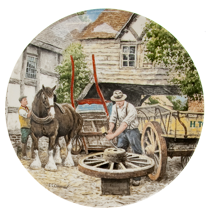 Джон Чапман Колесный мастер, декоративная тарелка. Фарфор, деколь. Wedgwood, Великобритания, 1989 годПБ ДПА 24.08.2016-13 Джон Чапман Колесный мастер, декоративная тарелка. Фарфор, деколь. Wedgwood, Великобритания, 1989 годПБ ДПА 24.08.2016-13Джон Чапман Колесный мастер, декоративная тарелка из серии Жизнь на ферме. Фарфор, деколь. Маркировка: подглазурное клеймо черного цвета Wedgwood. Made in England. Датировка: Великобритания, 1989 год. Ограниченный тираж. Уникальный номер 8067 D. Диаметр 20 см. Сохранность очень хорошая, без сколов и трещин. Тарелка не предназначена для приема пищи и может использоваться только в декоративных целях.