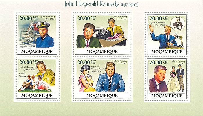 Малый лист Джон Кеннеди. Мозамбик. 2009 годL2070 E Малый лист Джон Кеннеди. Мозамбик. 2009 годL2070 EМалый лист Джон Кеннеди. Мозамбик. 2009 год. Размер марок 4 х 3,7 см. Размер блока 10,2 х 17,7 см. Сохранность хорошая.