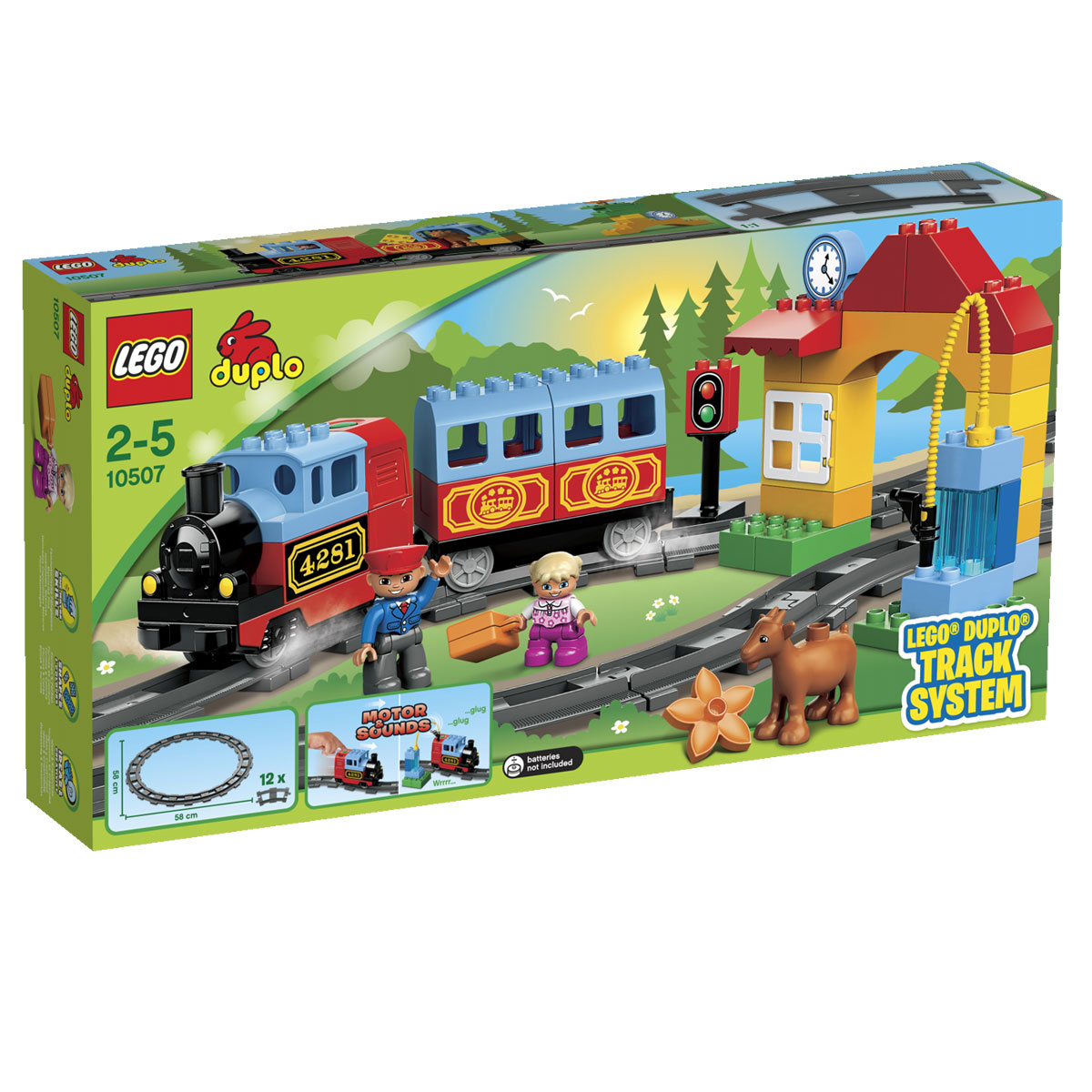 LEGO DUPLO Конструктор Мой первый поезд 1050710507 LEGO DUPLO Конструктор Мой первый поезд 1050710507Откройте для своего ребенка мир поездов и строительства с помощью набора LEGO DUPLO Мой первый поезд. Постройте яркий паровоз со звуковыми эффектами, пассажирским вагоном, станцией с окошком для продажи билетов, насосом для топлива и гудком. Этот набор содержит множество кубиков Duplo и пути протяженностью более 55 см, прекрасно подходит для начинающих строителей, которые могут часами заниматься творческой игрой на тему поезда. Набор включает в себя 52 разноцветных пластиковых элемента, в том числе фигурки DUPLO в виде машиниста поезда и ребенка. Конструктор - это один из самых увлекательнейших и веселых способов времяпрепровождения. Ребенок сможет часами играть с конструктором, придумывая различные ситуации и истории. В процессе игры с конструкторами LEGO дети приобретают и постигают такие необходимые навыки как познание, творчество, воображение. Обычные наблюдения за детьми показывают, что единственное, чему они с удовольствием посвящают время, - это игры. Игра -...