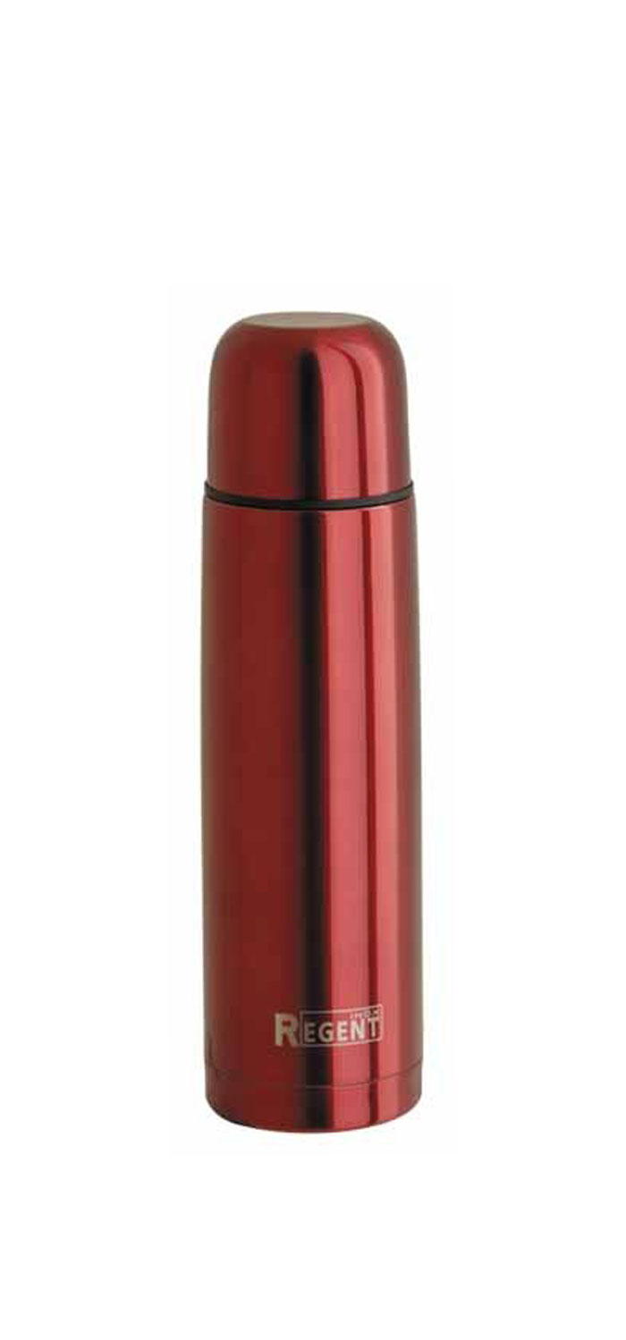 Термос Regent Inox Bullet, цвет: красный, 1 л. 93-TE-B-1-1000R93-TE-B-1-1000R Термос Regent Inox Bullet, цвет: красный, 1 л. 93-TE-B-1-1000R93-TE-B-1-1000RТермос Regent Inox Bullet изготовлен из высококачественной пищевой нержавеющей стали с глянцевой и матовой полировкой, что обеспечивает высокую надежность и долговечность. Современная технология с вакуумной изоляцией и металлическая колба, способствуют более длительному сохранению тепла. Через 24 часа температура жидкости в термосе станет равна 48-50°С при условии, что температура окружающей среды не ниже 18°С, а температура жидкости при заполнении не ниже +99°С. Regent Inox Bullet оснащен пластиковой пробкой с удобным кнопочным механизмом - напитки можно наливать, открутив крышку и нажав на кнопку, а крышку можно использовать как чашку. Термос удобен в использовании дома, на даче, в турпоходе и на рыбалке. Пригодится на работе, в офисе и командировке, экономит электроэнергию и время. К термосу прилагается чехол из искусственной кожи.