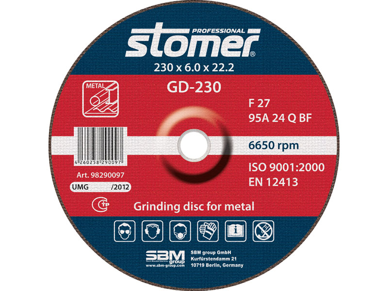 Диск шлифовальный Stomer, 230 мм, GD-230. 9829009798290097 Диск шлифовальный Stomer, 230 мм, GD-230. 9829009798290097Шлифовальные диски Stomer являются наиболее универсальными для широкого спектра применения (углеродистая и быстрорежущая стали, сплавы, кованое железо и т.п.)