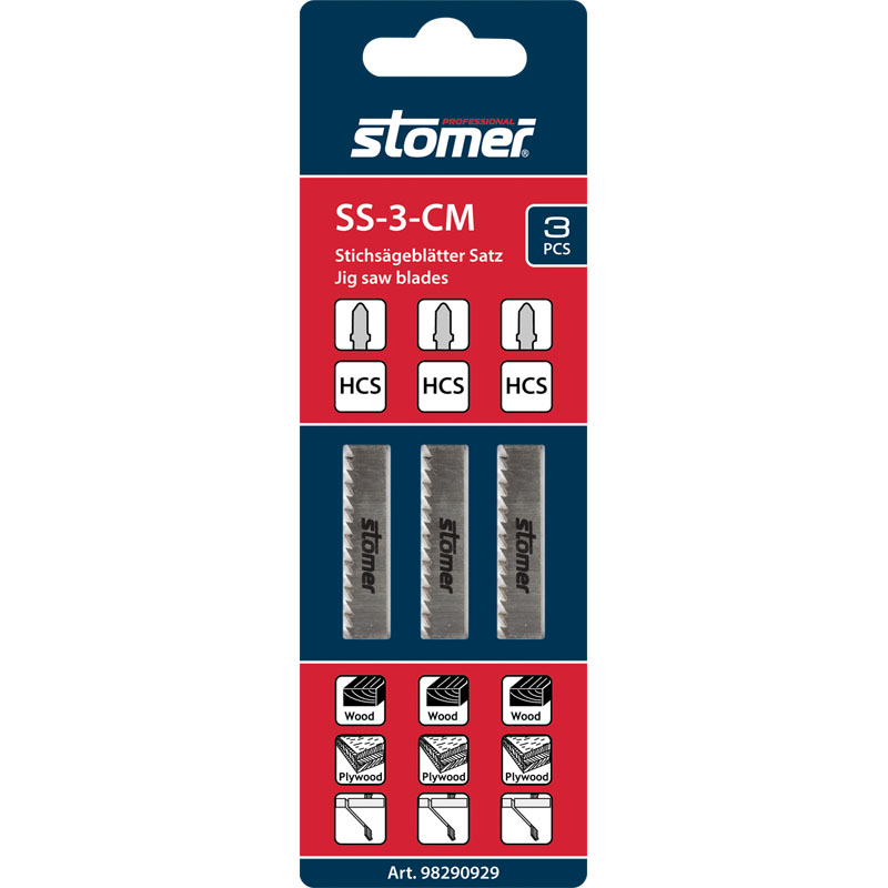 Набор пилок для электролобзика Stomer SS-3-CM, 3 шт98290929 Набор пилок для электролобзика Stomer SS-3-CM, 3 шт98290929Набор пилок для электролобзика Stomer предназначен для распила любого типа древесин. Прямой тонкий и чистый пропил во всех типах древесины, фанере и т.д.