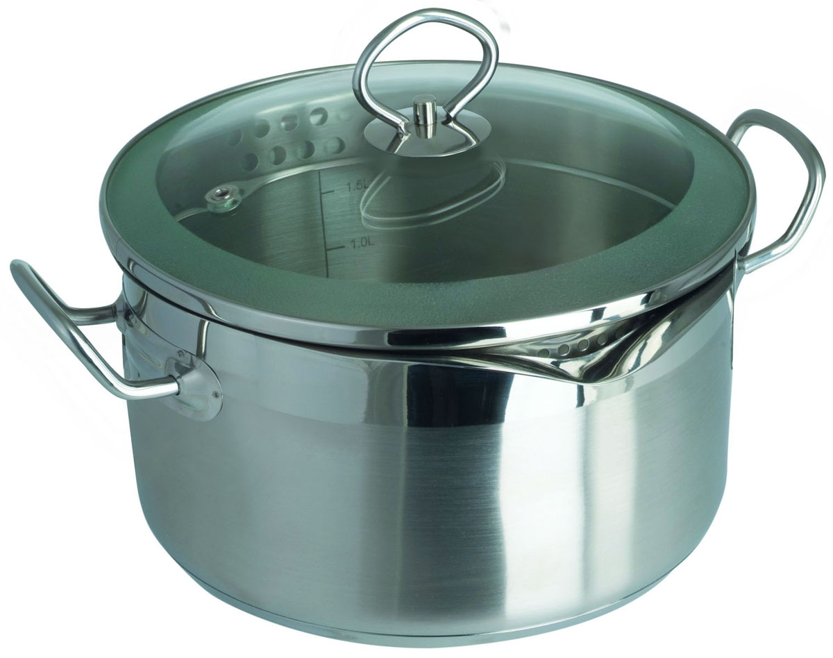 Кастрюля Pasta Vitro, с крышкой, 5,9 л93-PSv-05 Кастрюля Pasta Vitro, с крышкой, 5,9 л93-PSv-05Кастрюля Pasta Vitro выполнена из высококачественной нержавеющей стали с комбинированным полированием. Крышка, изготовленная из термостойкого стекла, снабжена металлическим ободком для прочности и более плотного закрывания, а также отверстием для выпуска пара. Металлический ободок на крышке кастрюли также имеет специальные отверстия, позволяющие сливать воду, не снимая крышку. Нужно всего лишь совместить отверстия с носиком посуды. Это удобно при варке картофеля, пельменей, макаронных изделий и многого другого. В кастрюле Pasta Vitro, изготовленной из экологически чистого материала, можно готовить без масла или жира, в этой посуде сохраняются все полезные свойства продуктов и естественные вкусовые качества. Оптимальное соотношение толщины дна и стенок посуды обеспечивает равномерное распределение тепла, экономит энергию, делает посуду устойчивой к деформации. Многослойное капсулированное дно аккумулирует тепло, способствует быстрому закипанию и приготовлению пищи даже при...