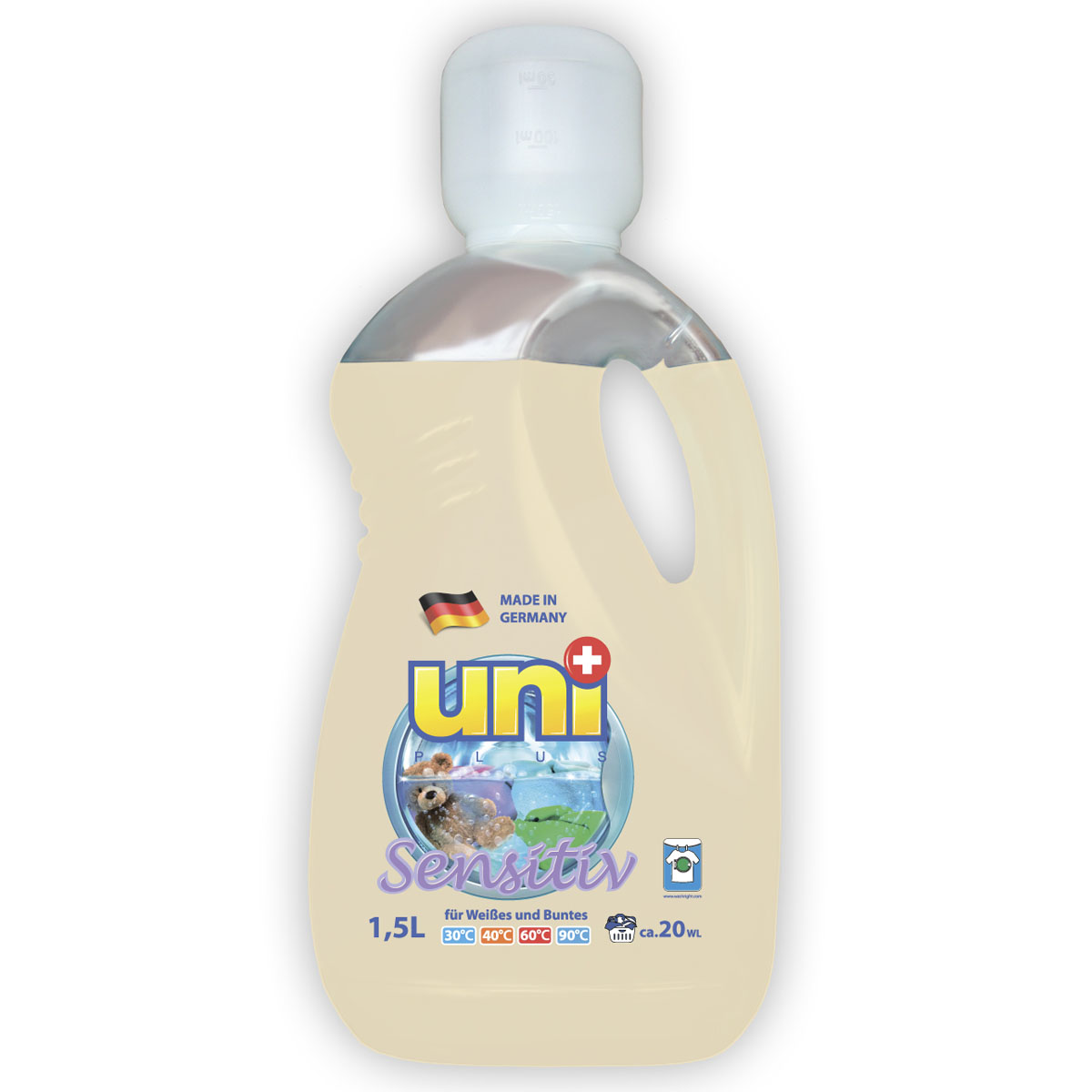 Жидкое средство Uniplus Sensitiv для стирки белого и цветного белья, 1,5 л200117 Жидкое средство Uniplus Sensitiv для стирки белого и цветного белья, 1,5 л200117Жидкое средство Uniplus Sensitiv подходит для стирки белого и цветного белья. Специально разработано для стирки одежды людей с чувствительной кожей и детской одежды. Подходит для всех типов стиральных машин, для стирки при температурах от 30°С до 90°С, а также для ручной стирки. Эффективно отстирывает, и вместе с тем защищает одежду во время стирки. Специальная формула показывает отличный результат стирки даже при низкой температуре. Средство не содержит хлор и другие агрессивные вещества, благодаря чему не разрушается структура красок и тканей. Хорошо выполаскивается и не оставляет разводов. Средство не содержит красителей. После применения жидкого средства для стирки Uniplus Sensitiv ткань приобретает приятный аромат, мягкость, становится приятной на ощупь. Не подходит для стирки деликатных тканей и изделий из шерсти. В составе средства содержатся компоненты, которые защищают стиральную машину от образования известковых наслоений, что продлевает срок службы...
