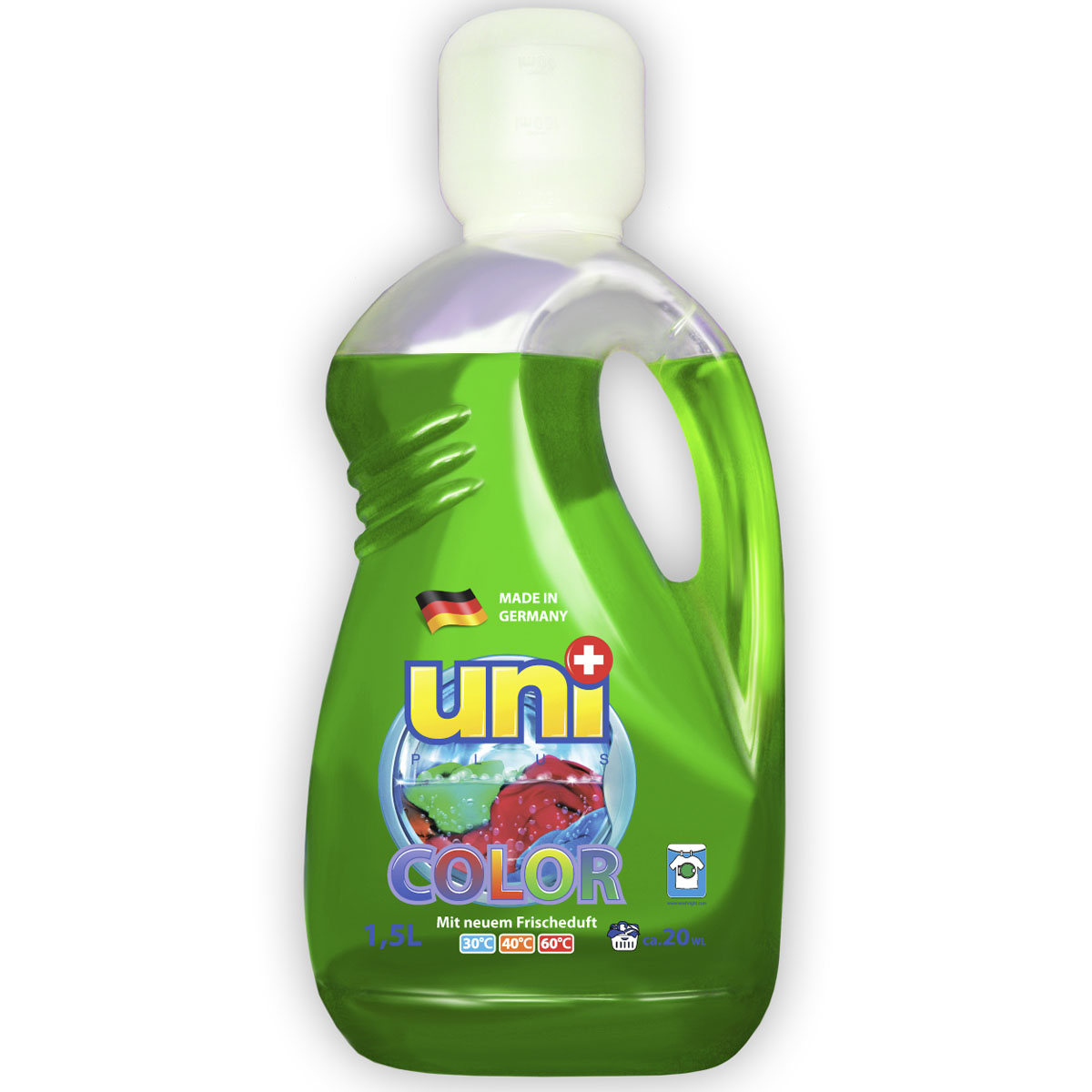 Жидкое средство Uniplus Color для стирки цветного белья, 1,5 л200100 Жидкое средство Uniplus Color для стирки цветного белья, 1,5 л200100Жидкое средство Uniplus Color предназначено для бережной стирки цветного белья. Подходит для всех типов стиральных машин, для стирки при температурах от 30°С до 60°С, а также для ручной стирки. Эффективно отстирывает, и вместе с тем защищает одежду во время стирки. Специальная формула с особыми компонентами, способствует фиксации цвета, безупречно сохраняет цвет, насыщенность красок и освежает цвет одежды. Средство не содержит хлор и другие агрессивные вещества, благодаря чему не разрушается структура красок и тканей, средство не оказывает вредного влияния на кожу. Хорошо выполаскивается, без разводов. После применения жидкого средства для стирки Uniplus Color ткань приобретает приятный аромат, мягкость, становится приятной на ощупь. Не подходит для стирки белого белья, а также для деликатных тканей и изделий из шерсти. В составе средства для стирки содержатся компоненты, которые защищают стиральную машину от образования известковых наслоений, что продлевает срок...
