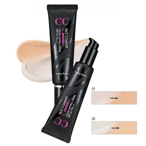 Holika Holika Face 2 Change СС Корректирующий крем СС, оттенок №01, холодный подтон, 50 мл00000000187 Holika Holika Face 2 Change СС Корректирующий крем СС, оттенок №01, холодный подтон, 50 мл00000000187Мультифункциональный СС крем, помогает выровнять тон лица и дополнительно ухаживает за кожей. Крем защищает от ультрафиолета, оказывает осветляющий и антивозрастной эффект. Holika Holika Face 2 Change CC Cream корректирует и выравнивает тон кожи, не забивает поры, при этом заботясь о питании и увлажнении на протяжении всего дня. Благодаря фильтру защиты, СС крем защищает от ультрафиолетовых альфа и бета лучей, а натуральные ингредиенты, входящие в состав, сокращают и предотвращают появление морщин, увлажняют, питают и освежают. При нанесении на кожу, крем начинает менять свой тон, становясь темнее или светлее, в зависимости от участка кожи, чтобы обеспечить максимально ровный тон (это происходит за счет пигментных микро-гранул в составе крема). СС крем обладает уникальной формулой, благодаря которой, держится на лице в течение длительного времени и не требует корректирования. При всех увлажняющих компонентах, не перегружает кожу, отлично подходит для всех типов.