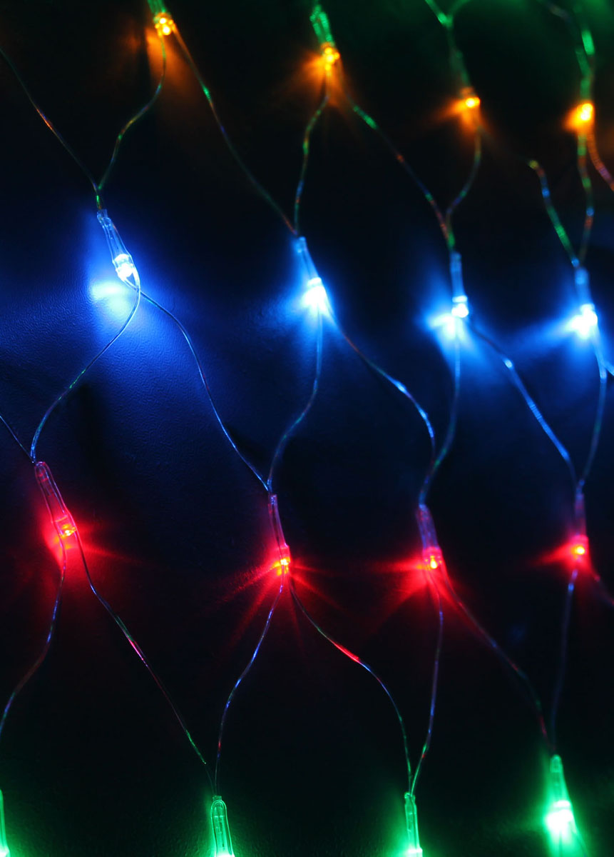 Светодиодная сетка Космос, 240 светодиодов, цвет: мультиколорKOC_NET240LED_RGB Светодиодная сетка Космос, 240 светодиодов, цвет: мультиколорKOC_NET240LED_RGBСветодиодная сетка Космос с пластиковыми насадками отлично подойдет для украшения окна, стены или даже новогодней елки. На гирлянде расположено 240 лампочек. Провод гирлянды прозрачного цвета оснащен прямоугольным контролером с кнопкой для переключения восьми режимов. Режимы мигания электрогирлянды: combination (комбинированный); in wales (волна); sequentian (последовательный); slo-glo; chasing/flash (чеканка/вспышка) ; slow fade (медленное затухание); twinkle/flash (мерцание/вспышка); steady on (постоянный). Светодиодная сетка Космос создаст праздничную атмосферу и наполнит ваш дом радостью и позитивной энергией. Характеристики: Материал: пластик. Цвет свечения: мультиколор. Электропитание базы (от сети): 230 В. Количество светодиодов: 240 шт. Размер гирлянды: 1,8 м х 1,7 м. Длина провода: 3 м. Режимы мигания: 8. Артикул: KOC_NET240LED_RGB.