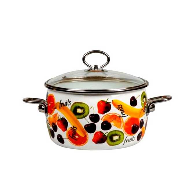 Кастрюля эмалированная Vitross Fruits с крышкой, цвет: белый, 3 л8SA205S Кастрюля эмалированная Vitross Fruits с крышкой, цвет: белый, 3 л8SA205SЭмалированная кастрюля Vitross Fruits выполнена из нержавеющей стали со стеклокерамическим покрытием - наиболее безопасным видом покрытий посуды. Стеклокерамика инертна и устойчива к пищевым кислотам, не вступает во взаимодействие с продуктами и не искажает их вкусовые качества. Прочный стальной корпус обеспечивает эффективную тепловую обработку и не деформируется в процессе эксплуатации. Такая кастрюля идеальна для тепловой обработки и хранения пищевых продуктов, приготовления холодных блюд и сервировки стола. Внутренняя поверхность изделия - белого цвета. Внешняя поверхность белого цвета оформлена красочным изображением фруктов. Кастрюля оснащена стеклянной крышкой с металлическим ободом и пароотводом, а также удобными стальными ручками. Подходит для всех типов плит, включая индукционные. Пригодна для посудомоечной машины. Характеристики: Материал: нержавеющая сталь, стекло, эмаль. Цвет: белый. Объем кастрюли: 3 л. Внутренний диаметр...