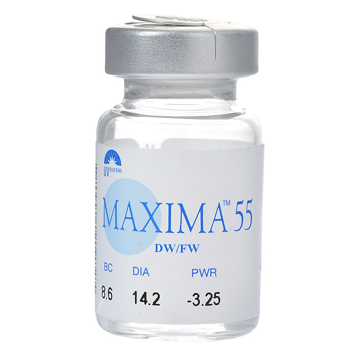 Maxima контактные линзы 55 UV (1шт / 8.8 / +3.50)1062 Maxima контактные линзы 55 UV (1шт / 8.8 / +3.50)1062MAXIMA 55 UV ( 1 vial ) — очень качественные и недорогие линзы. Продвинутый, смоделированный по особой технологии, дизайн контактных линз Maxima 55 UV имеет исключительно тонкие и сглаженные края. Эта технология изготовления также сокращает возможность брака до нуля. Кроме всего, тонкий центр и края контактных линз Maxima 55 UV обеспечивают высокий комфорт ношения, а также высокую кислородную проницаемость. Линза хорошо держит форму, поэтому ее удобно одевать и снимать. Замена через 6 месяцев
