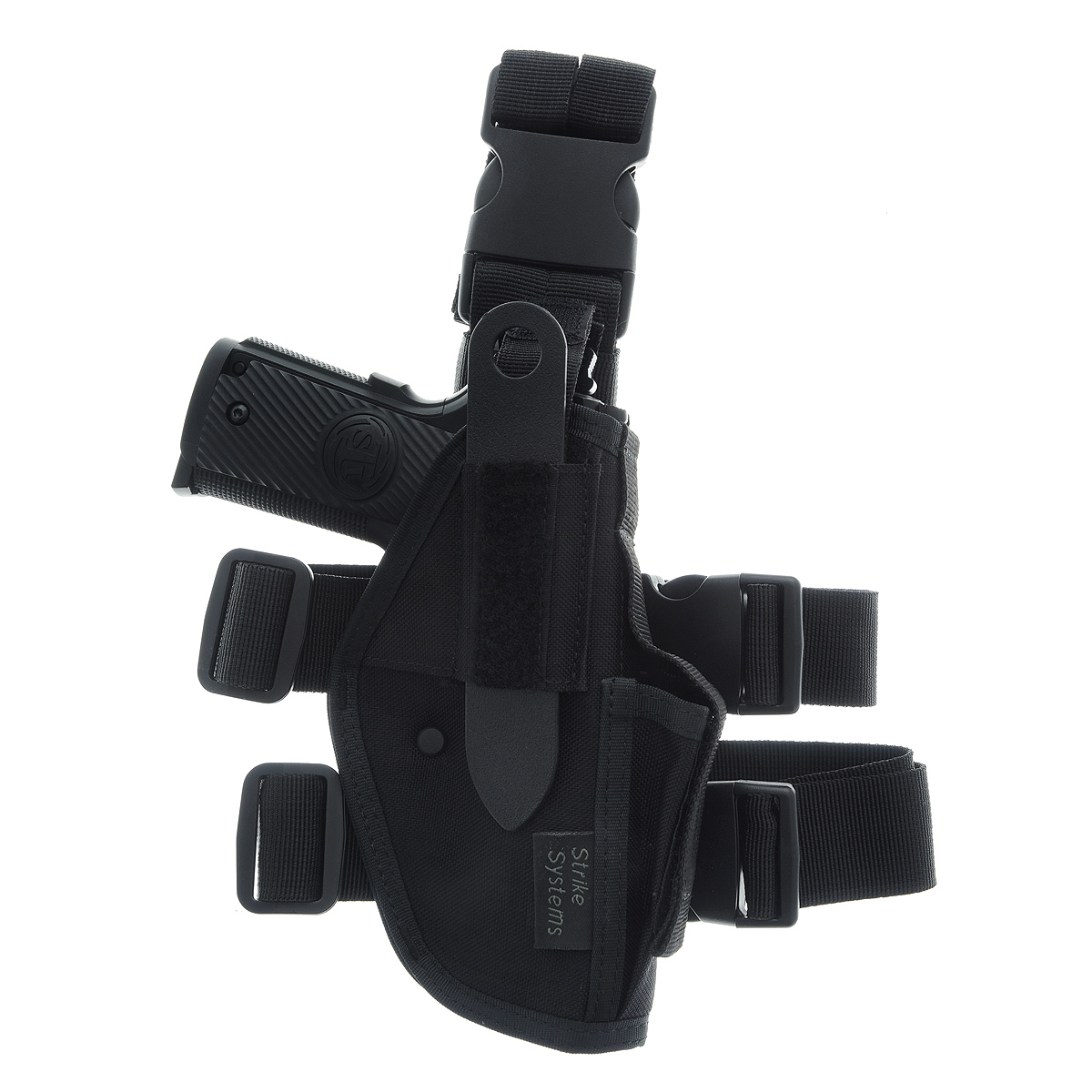 Кобура ASG набедренная для M92, G17/18, STI, CZ, Steyr, Bersa, цвет: Black (11968)11968 Кобура ASG набедренная для M92, G17/18, STI, CZ, Steyr, Bersa, цвет: Black (11968)11968Кобура набедренная для пневматических и страйкбольных пистолетов серий M92, G17/18, STI, CZ, Steyr, Bersa (полноразмерные и среднеразмерные - Full Frame и Mid Frame) с подсумком для запасного магазина. Предназначена для ношения в тире и на полигоне. Показанные на фото оружие и аксессуары в комплект не входят. Не рассчитана на использование с боевым оружием. Регулируется по высоте. Застежка-фастекс для быстрого снятия. Два эластичных ремня с застежками для бедра. В комплекте приспособление для удобной регулировки. Двойные швы. Из износостойкого и влагостойкого нейлона. Возврат товара возможен только при наличии заключения сервисного центра. Время работы сервисного центра: Пн-чт: 10.00-18.00 Пт: 10.00- 17.00 Сб, Вс: выходные дни Адрес: ООО ГАТО, 121471, г.Москва, ул. Петра Алексеева, д 12., тел. (495)232-4670, gato@gato.ru Характеристики: Материал: нейлон, пластик. Размер...