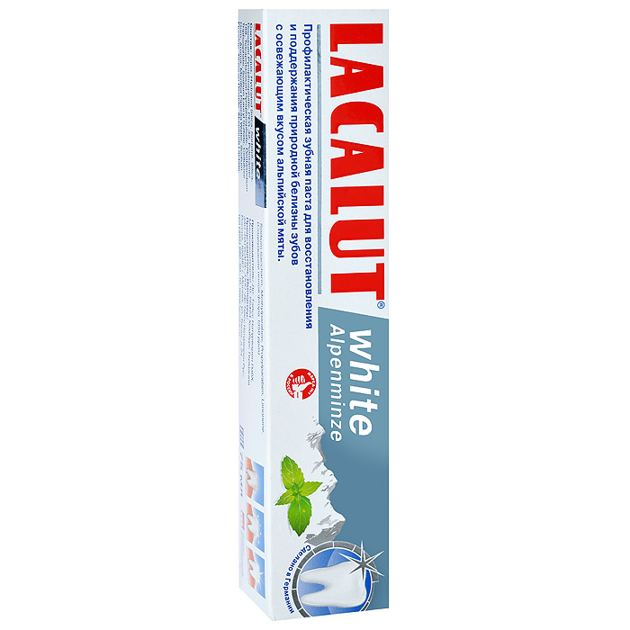 Lacalut Зубная паста White Alpenminze, 75 мл159801221 Lacalut Зубная паста White Alpenminze, 75 мл159801221Зубная паста Lacalut White Alpenminze для восстановления и поддержания природной белизны зубов с освежающим вкусом альпийской мяты. Зубная паста Lacalut White Alpenminze тщательно и бережно удаляет бактериальный налет, являющийся основной причиной окрашивания и деликатно полирует эмаль зубов. Специальная рецептура укрепляет и реминерализует твердые ткани зубов, предупреждает образование зубного камня и развитие кариеса. Характеристики: Объем: 75 мл. Артикул: 666037. Производитель: Германия. Товар сертифицирован.
