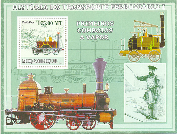 Почтовый блок №1 из серии История железнодорожного транспорта. Мозамбик. 2009 годF30 BLUE Почтовый блок №1 из серии История железнодорожного транспорта. Мозамбик. 2009 годF30 BLUEПочтовый блок №1 из серии История железнодорожного транспорта. Мозамбик. 2009 год. Размер марки 4 х 4 см, размер блока 14,2 х 10,3 см. Сохранность хорошая.