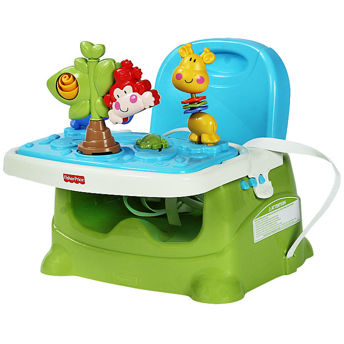 Fisher-Price Сиденье для игры малышаX6835 Fisher-Price Сиденье для игры малышаX6835Сиденье для игры Fisher-Price - незаменимая вещь для мамы и малыша. Она позволяет занять ребенка в то время, как мама, например, готовит еду. Сиденье представляет собой компактный стульчик со столешницей и панелью с игрушками. Стульчик можно закрепить на обычном стуле со спинкой при помощи текстильных ремней. Регулируемая система крепления в трех точках не позволит ребенку упасть. Устойчивые ножки не скользят по поверхности стула. Столешница регулируется в трех положениях на уровне животика малыша. Сверху на нее можно положить панель с игрушками, представляющими собой симпатичных зверят. На шее жирафика расположены крутящиеся колечки, слоник качает головой. В центре находится дерево, крона которого вращается, а на нем висит обезьянка. Под деревом вдоль дуги передвигается из стороны в сторону черепашка. Играя с милыми зверюшками ребенок будет развивать визуальные и тактильные навыки. Столешницу и панель с игрушками можно мыть в посудомоечной машине. Когда малыш...