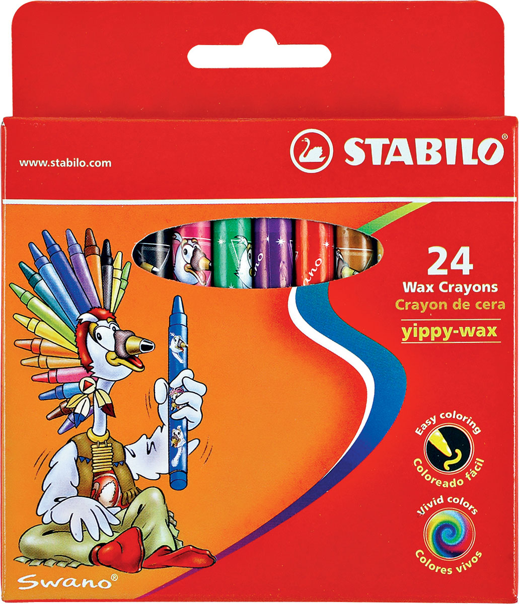 Восковые мелки Stabilo Yippy-wax, 24 цвета2824 Восковые мелки Stabilo Yippy-wax, 24 цвета2824Цветные восковые мелки отличаются необыкновенной яркостью и стойкостью цвета. Легко смешиваются и позволяют создавать огромное количество оттенков. Очень прочные, не крошатся, не ломаются, не образуют пыли, не нуждаются в затачивании. Каждый мелок в индивидуальной бумажной упаковке.